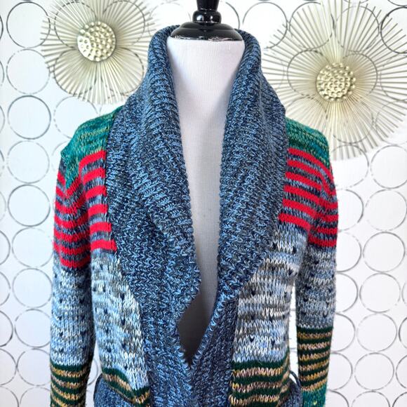 VTG Sears JR Bazaar Knit Cardigan Sweater M Colorful Hearts Striped School Twee - Picture 7 of 12